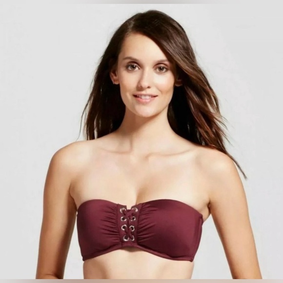 NWT Mossimo Sz L Bandeau Bikini Top in Raisin Removable Halter Strap - Picture 5 of 8